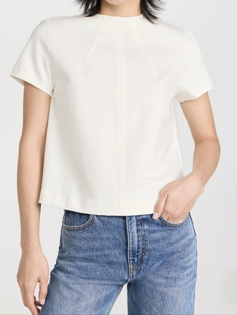 SPANX The Perfect Funnel Top White Ponte Knit Cropped Boxy Blouse Size Large